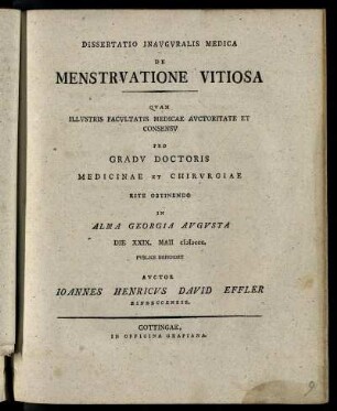 Dissertatio Inauguralis Medica De Menstruatione Vitiosa