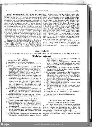 Niederschrift über die Verhandlungen der Reichstagung am Montag, den 27. Juni, und Dienstag, den 28. Juni 1921, zu Stuttgart. Reichstagung
