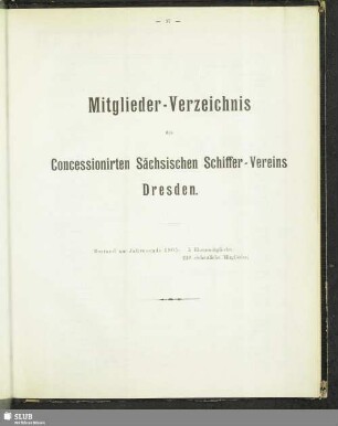Mitglieder-Verzeichnis des Concessionirten Sächsischen Schiffer-Vereins Dresden