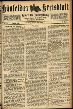 Zweite Ausgabe vom Samstag, den 26. April 1924.