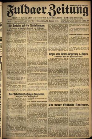 Erste Ausgabe vom Donnerstag, den 12. Januar 1933.
