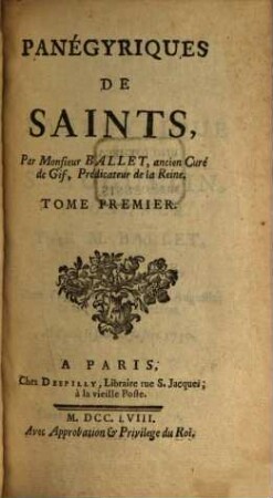 Panégyriques de Saints, 1