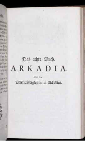 Das achte Buch. Arkadia. oder die Merkwürdigkeiten in Arkadien.