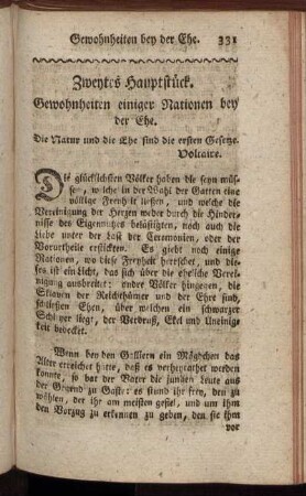 Zweytes Hauptstück. Gewohnheiten einiger Nationen bey der Ehe.