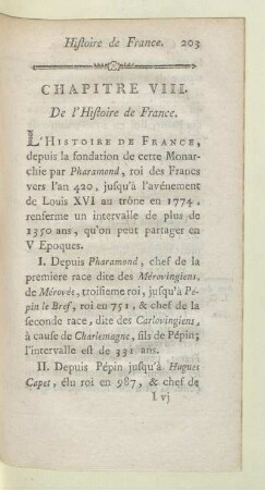 Chapitre VIII. De l'Histoire de France