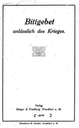 Bittgebet anlässlich des Krieges