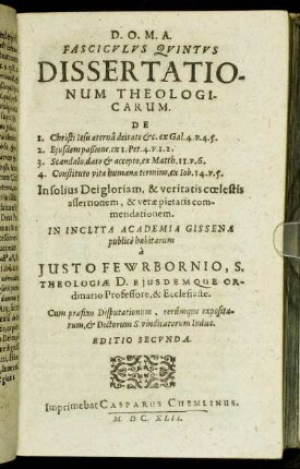 5: Fasciculus ... Dissertationum Theologicarum. 5