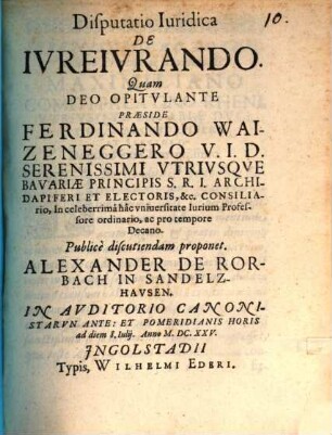 Disputatio Iuridica De Ivreivrando
