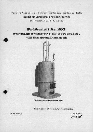 Wasserkammer-Steilsieder F 345, F 346 und F 347