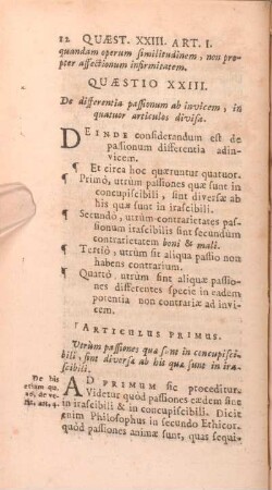 Quaestio XXIII. De differentia passionum ab invicem, in quatuor articulos divisa.