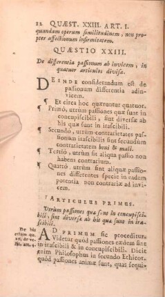 Quaestio XXIII. De differentia passionum ab invicem, in quatuor articulos divisa.