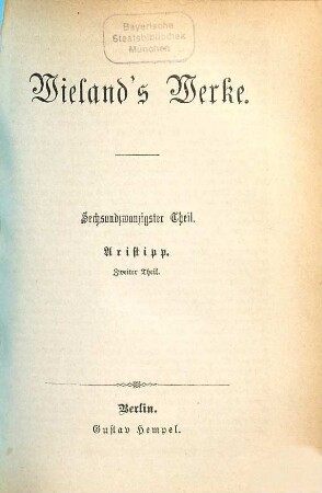 Wieland's Werke, 26. Aristipp ; 2