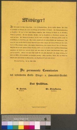 Flugblatt des verbrüderten Volks-, Bürger- und Humanitätsvereins (Braunschweig) zur deutschen Frage und Nation
