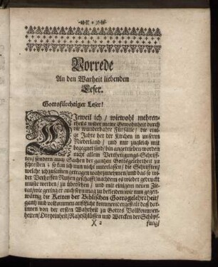 Vorrede An den Warheit liebenden Leser.
