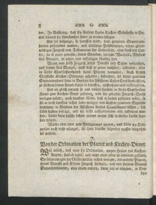 7. Von der Ordination der Pfarrer und Kirchen-Diener.