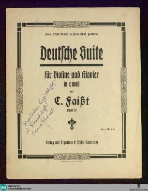 Deutsche Suite für Violine und Klavier in c-Mol : op. 22