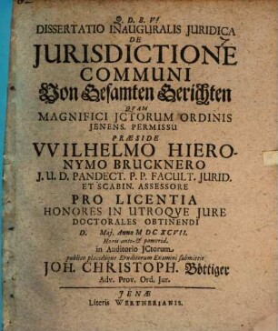 Diss. inaug. iur. de iurisdictione communi: von gesamten Gerichten