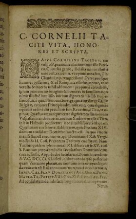 C. Cornelii Taciti Vita, Honores Et Scripta.