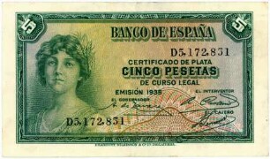 Geldschein, 5 Pesetas, 1935