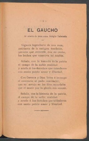 El gaucho : Al criollo de pura cepa, Sergio Taboada
