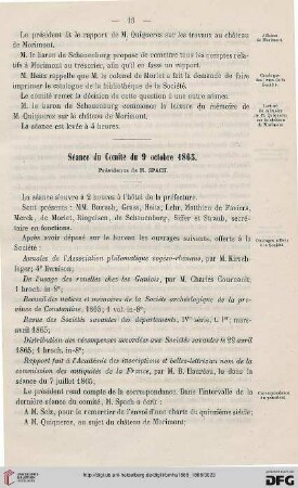 Séance du Comité du 9 octobre 1865