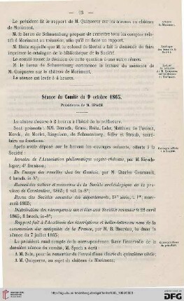 Séance du Comité du 9 octobre 1865