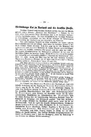 Hindenburgs Tat in Kurland und die deutsche Presse