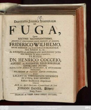 Disputatio Juridica Inauguralis De Fuga