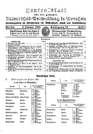 Prüfungen im Jahre 1931 : [Amtlicher Teil]