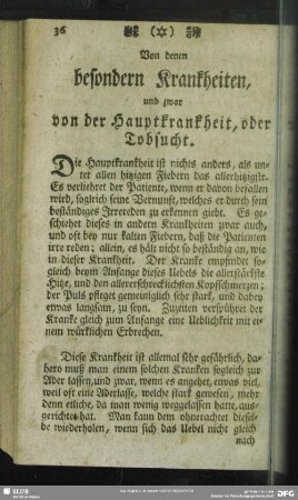 Von denen besondern Krankheiten, und zwar von der Hauptkrankheit, oder Tobsucht