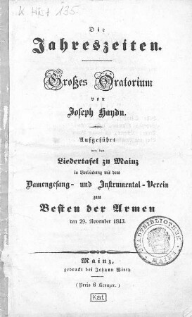 Die Jahreszeiten : Großes Oratorium