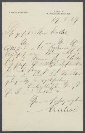 Brief von Eduard Arnhold an Georg Kolbe