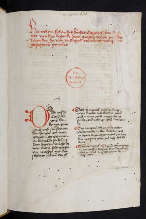 Inhaltsverzeichnis für die Handschrift
