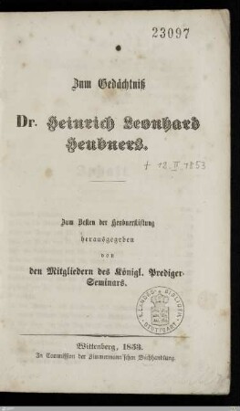 Zum Gedächtniß Dr. Heinrich Leonhard Heubners