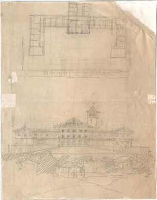 Voit, August von; Schlossanlage - Grundriss, Ansicht