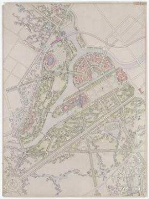 Bundesoffener städtebaulicher und landschaftsplanerischer Ideenwettbewerb Platz der Republik (nicht realisiert), 3. Preis – Axonometrische Projektion. Berlin-Mitte, Platz der Republik