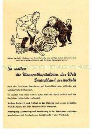 Illustriertes Propagandaflugblatt der SED Thüringen zum Volksbegehren für Einheit und gerechten Frieden