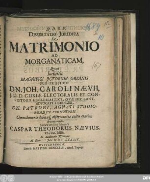 Dissertatio Iuridica De Matrimonio Ad Morganaticam