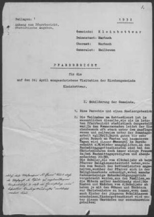 Kleinbottwar: Pfarrbericht 1932