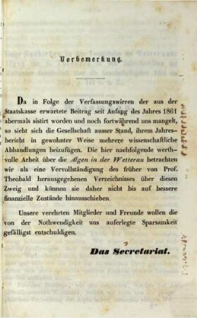 Jahresbericht der Wetterauischen Gesellschaft für die Gesammte Naturkunde zu Hanau. 1860/61, 1860/61