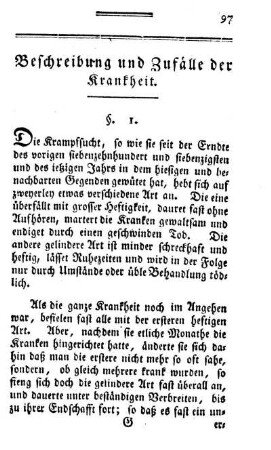 Beschreibung und Zufälle der Krankheit