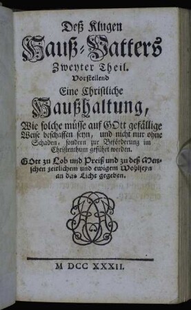 2: Deß Klugen Hauß-Vatters ... Theil. 2
