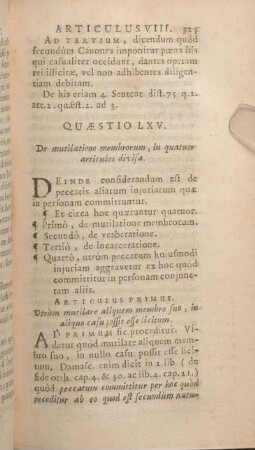 Quaestio LXV. De mutilatione membrorum, in quatuor articulos divisa.