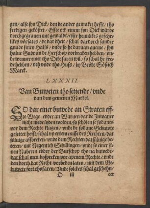 LXXXII. Van Buweten tho settende/ unde van dem gemenen Market