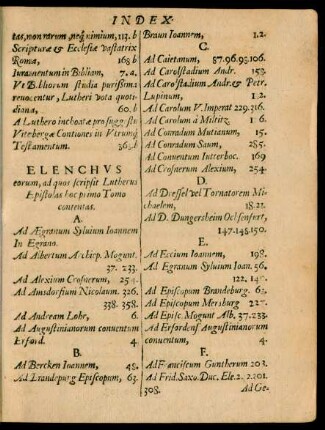 Elenchus eroum, ad quos scripsit Lutherus Epistolas hoc primo Tomo contentas.