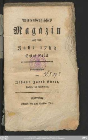 1: Wittenbergisches Magazin : auf das Jahr