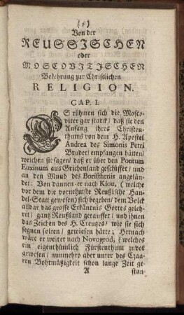 Cap. I. Von der Reussischen oder Moscovitischen Bekehrung zur Christlichen Religion