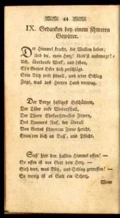 IX. Gedanken bey einem schweren Gewitter