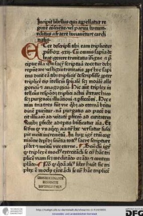 Incipit libellum qui appellatur regimen conscientie vel parvum bonum, editus a fratre Bonaventure cardinalis.