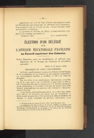 Election d'un Délégué de l'Afrique Equatoriale Francaise au Conseil supérieur des Colonies.